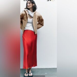 Zara red silk skirt